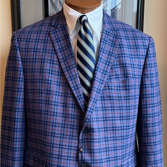 Original Penguin Other - NEW Original Penguin Linen Blue and Orange Plaid Jacket Size 46R Slim Fit